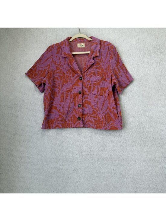 Marine Layer Tops - Marine Layer Shirt Womens Large Purple Terry Button Up Cropped Floral Print